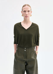 V-Neck Sweater in Fine Cashmere - Olive - CO Collections